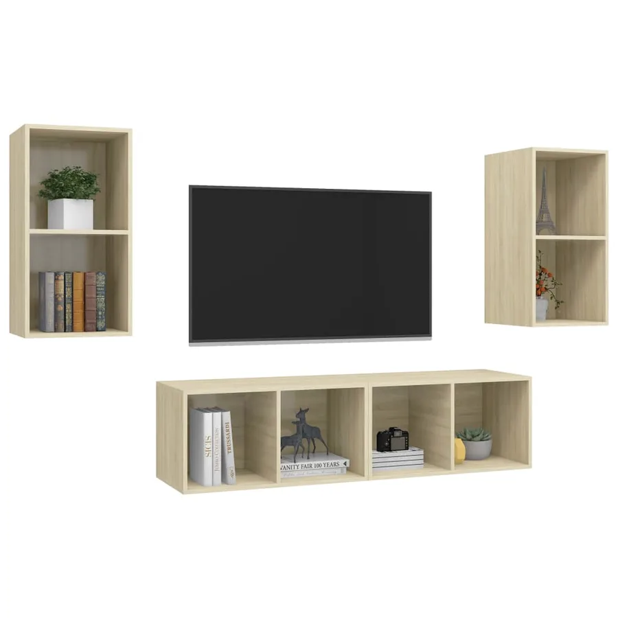 Meubles TV muraux 4 pcs Chêne sonoma Bois d'ingénierie - 3