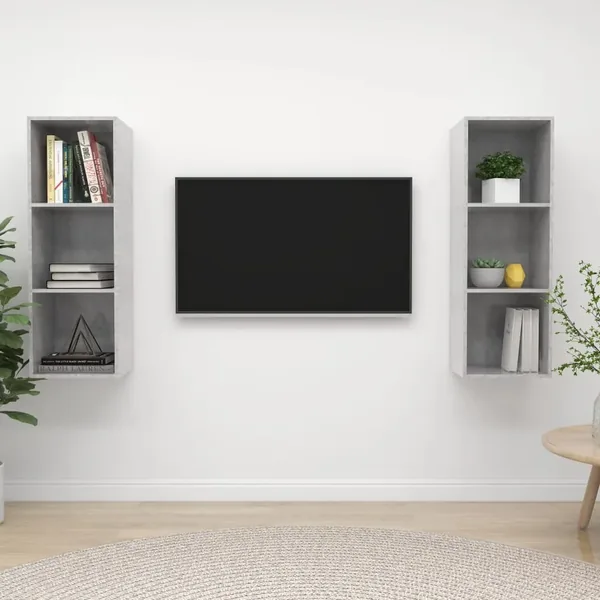 Meubles TV muraux 2 pcs Gris béton Bois d'ingénierie