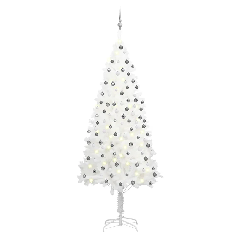 Arbre de Noël artificiel pré-éclairé et boules blanc 210 cm