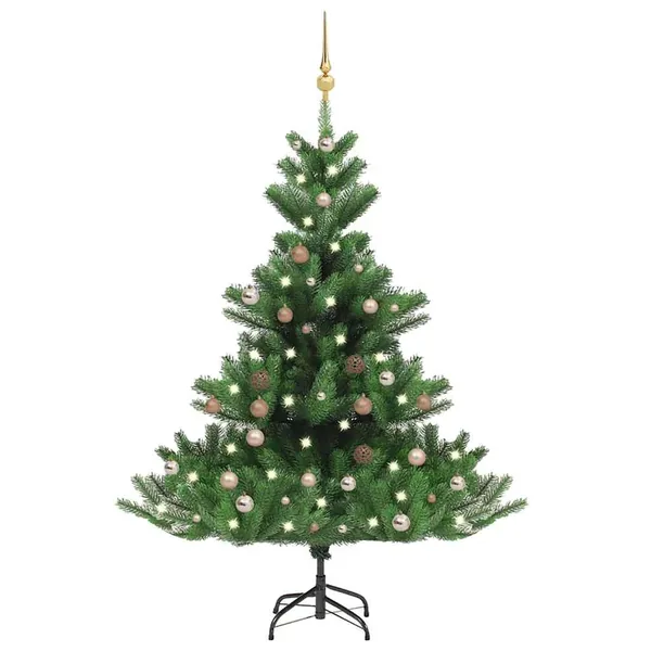 Sapin de Noël artificiel Nordmann avec LED et boules Vert 150cm