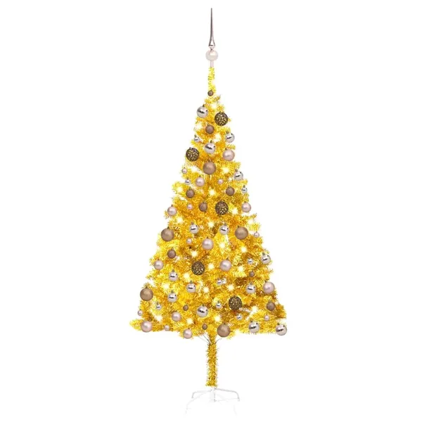 Arbre de Noël artificiel pré-éclairé et boules doré 180 cm PET
