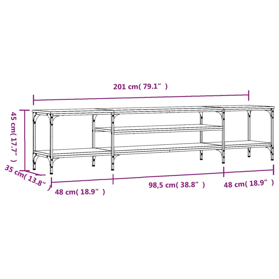 Meuble TV chêne fumé 201x35x45 cm bois d'ingénierie et fer - 9