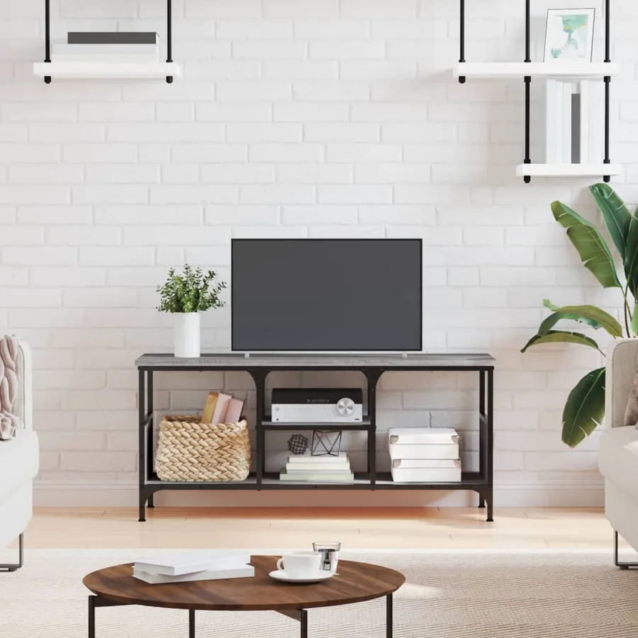 Meuble TV sonoma gris 100x35x45 cm bois d'ingénierie et fer