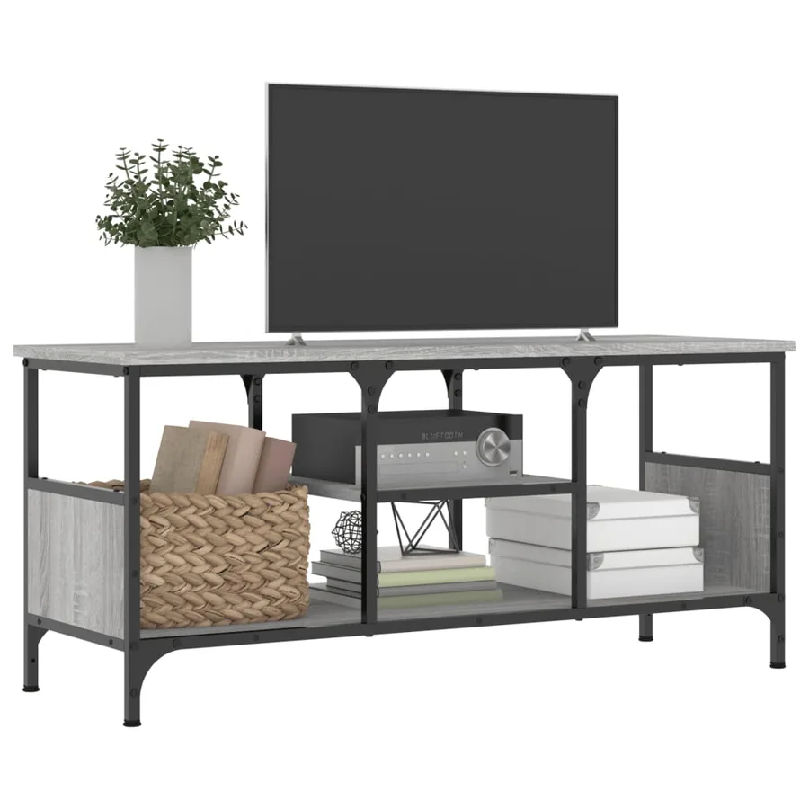 Meuble TV sonoma gris 100x35x45 cm bois d'ingénierie et fer - 3
