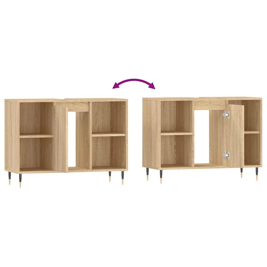 Armoire salle de bain chêne sonoma 80x33x60cm bois d'ingénierie - 10
