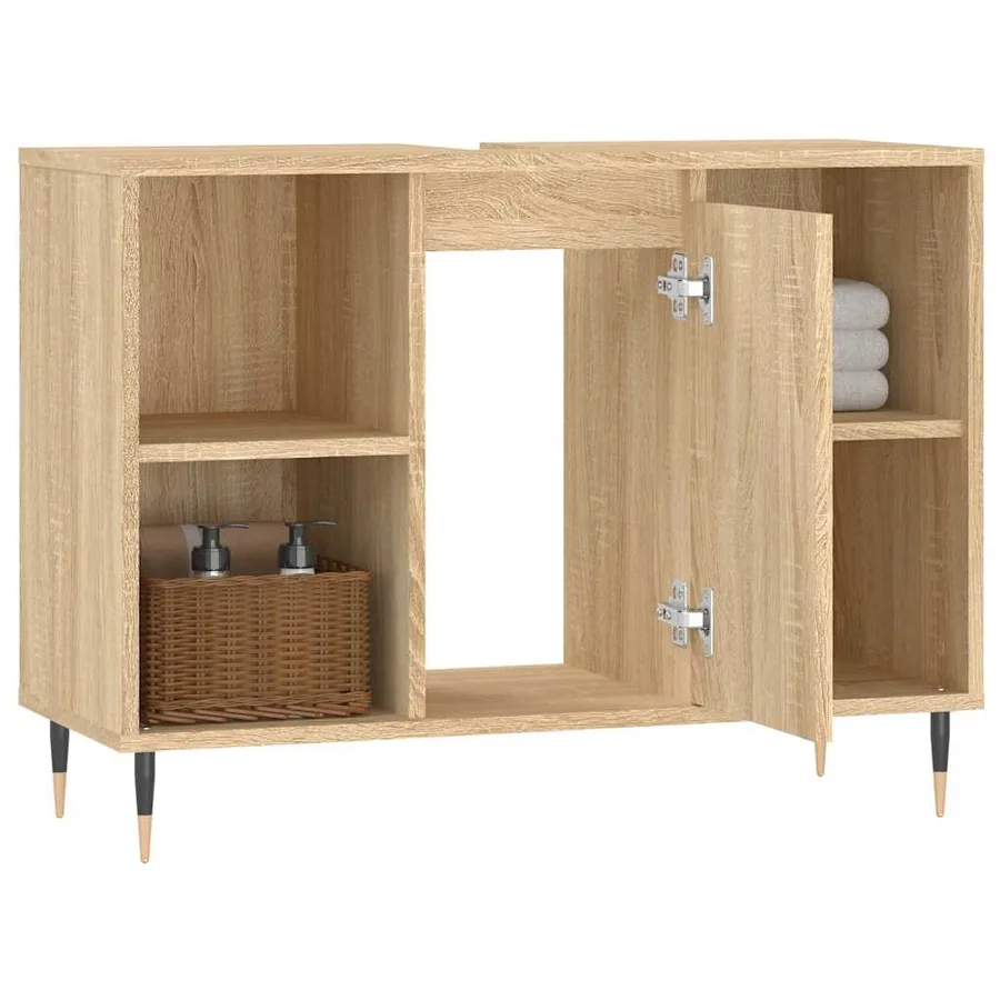 Armoire salle de bain chêne sonoma 80x33x60cm bois d'ingénierie - 4
