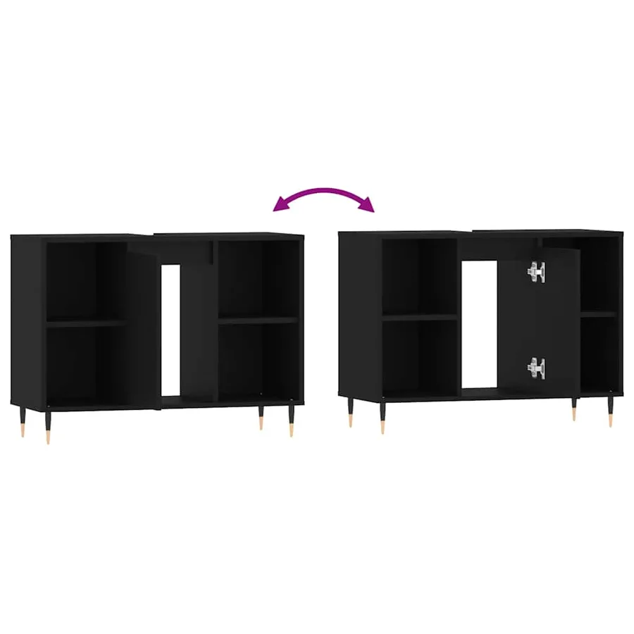 Armoire de salle de bain noir 80x33x60 cm bois d'ingénierie - 10