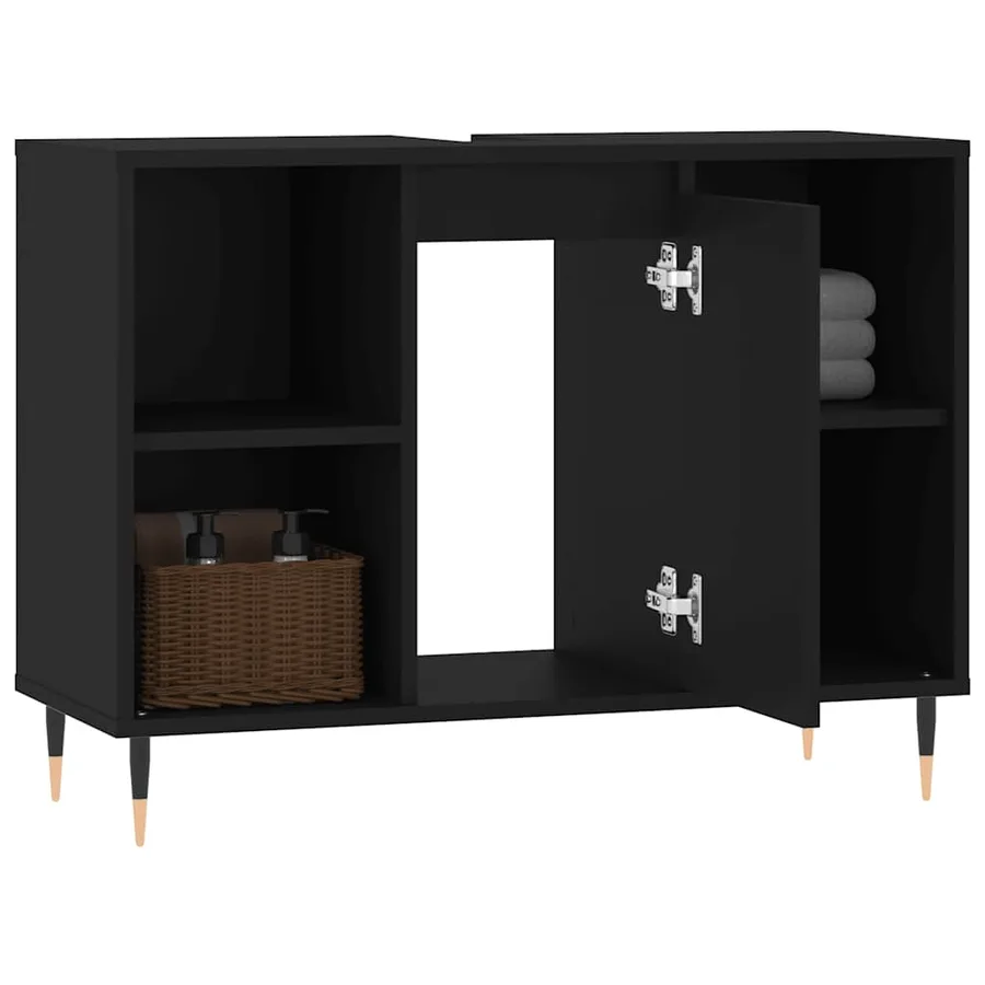 Armoire de salle de bain noir 80x33x60 cm bois d'ingénierie - 4