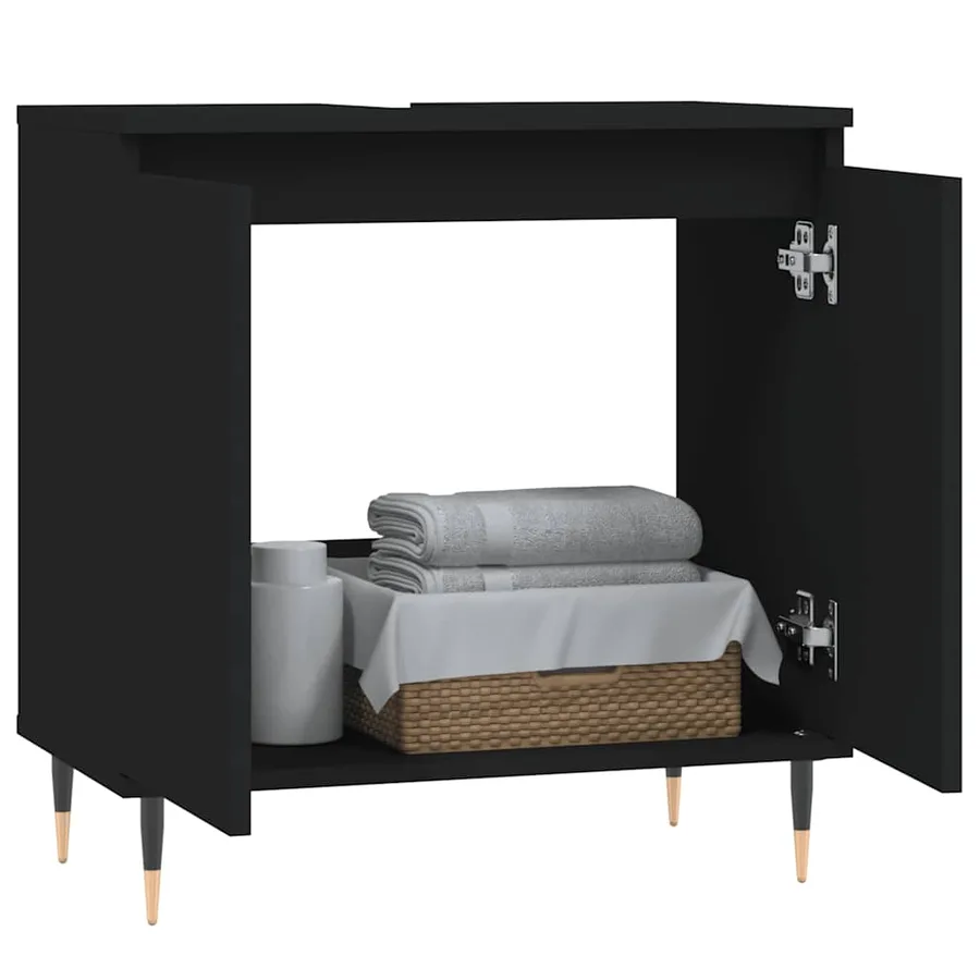 Armoire de salle de bain noir 58x33x60 cm bois d'ingénierie - 3