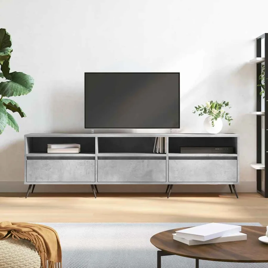 Meuble TV gris béton 150x30x44,5 cm bois d'ingénierie