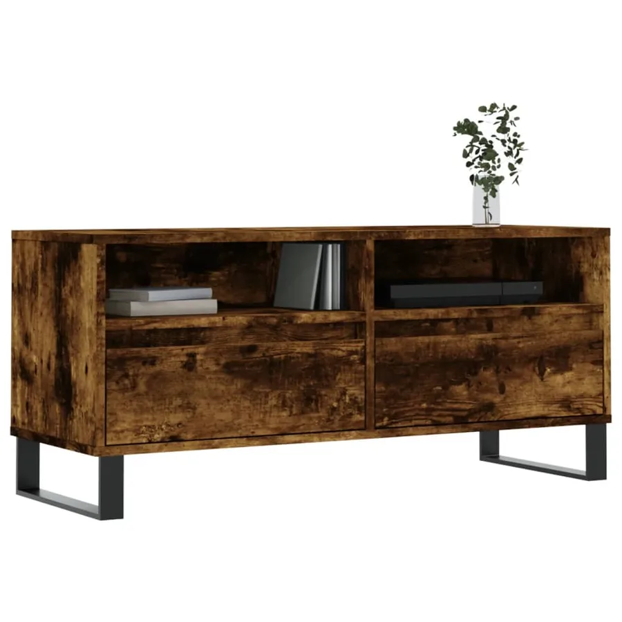 Meuble TV chêne fumé 100x34,5x44,5 cm bois d'ingénierie - 3