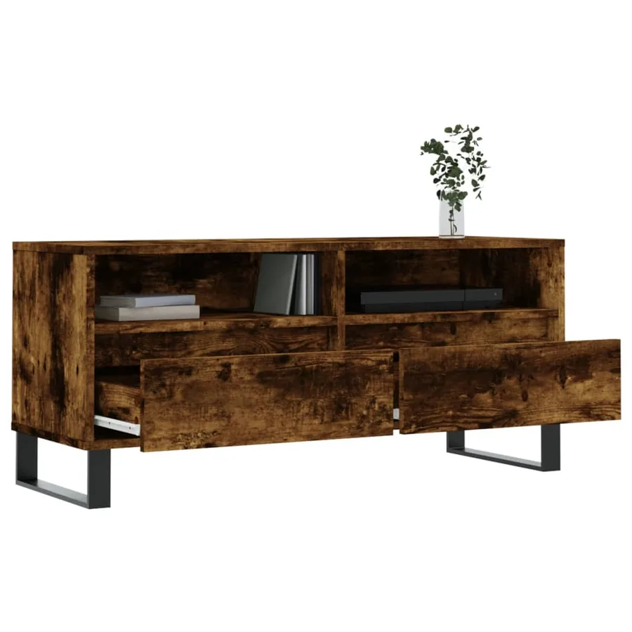Meuble TV chêne fumé 100x34,5x44,5 cm bois d'ingénierie - 4