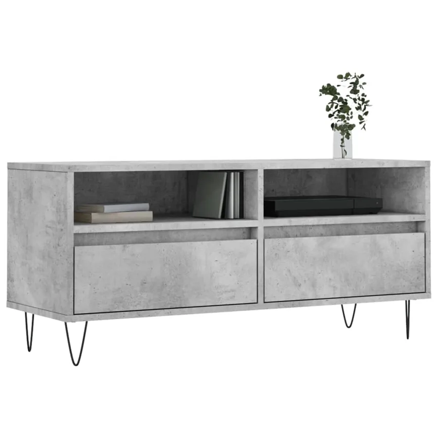 Meuble TV gris béton 100x34,5x44,5 cm bois d'ingénierie - 3