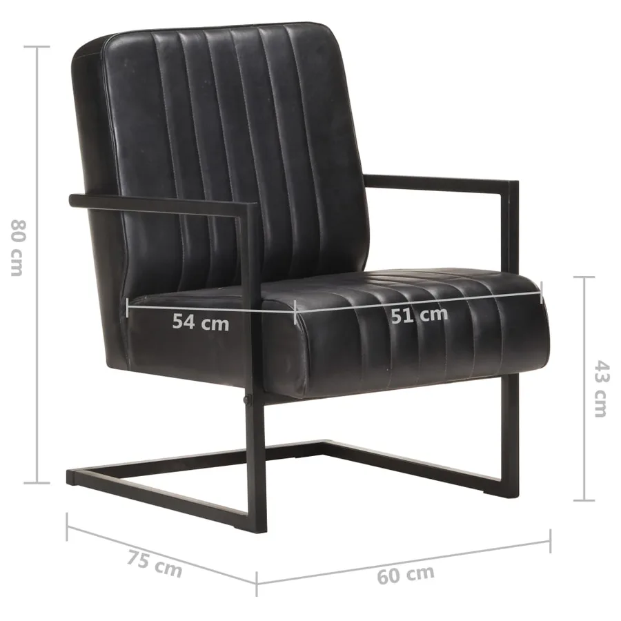 Chaise de canapé cantilever noir cuir véritable - 6