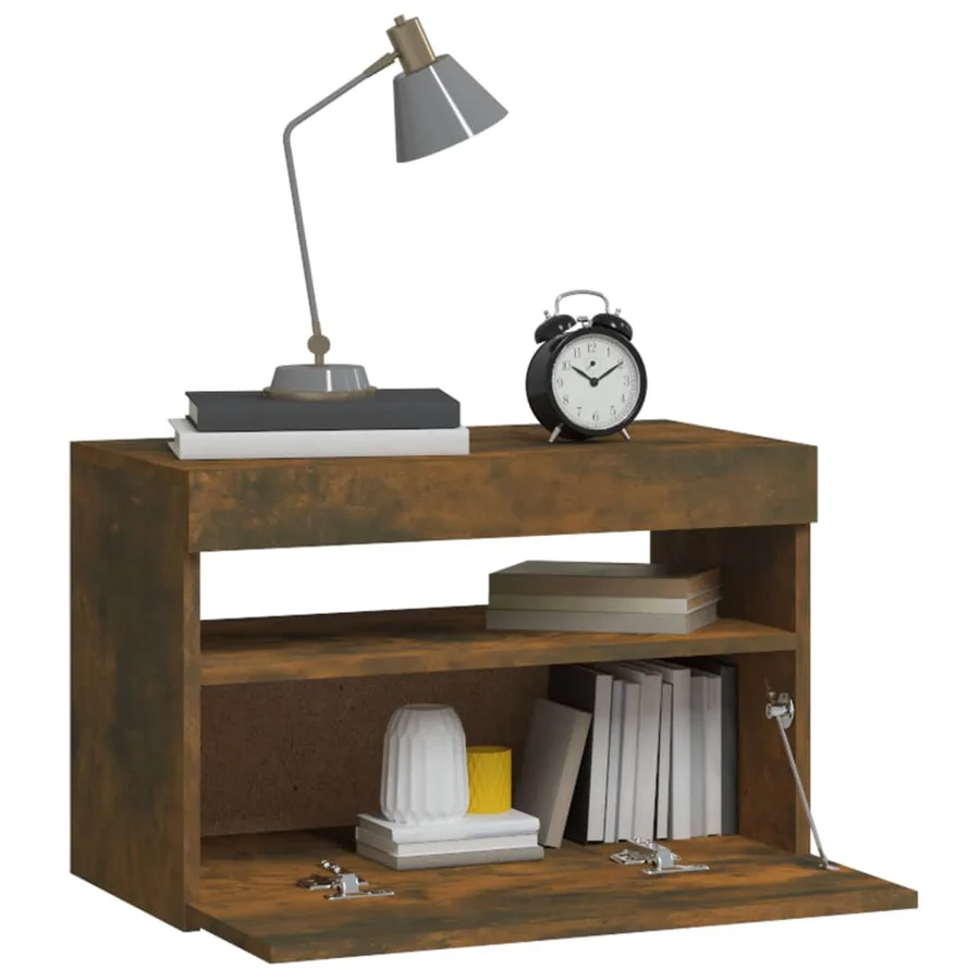 Table de chevet avec lumières LED Chêne fumé 60x35x40 cm - 7
