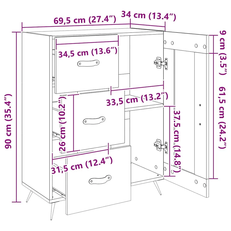 Buffet gris béton 69,5x34x90 cm bois d'ingénierie - 13