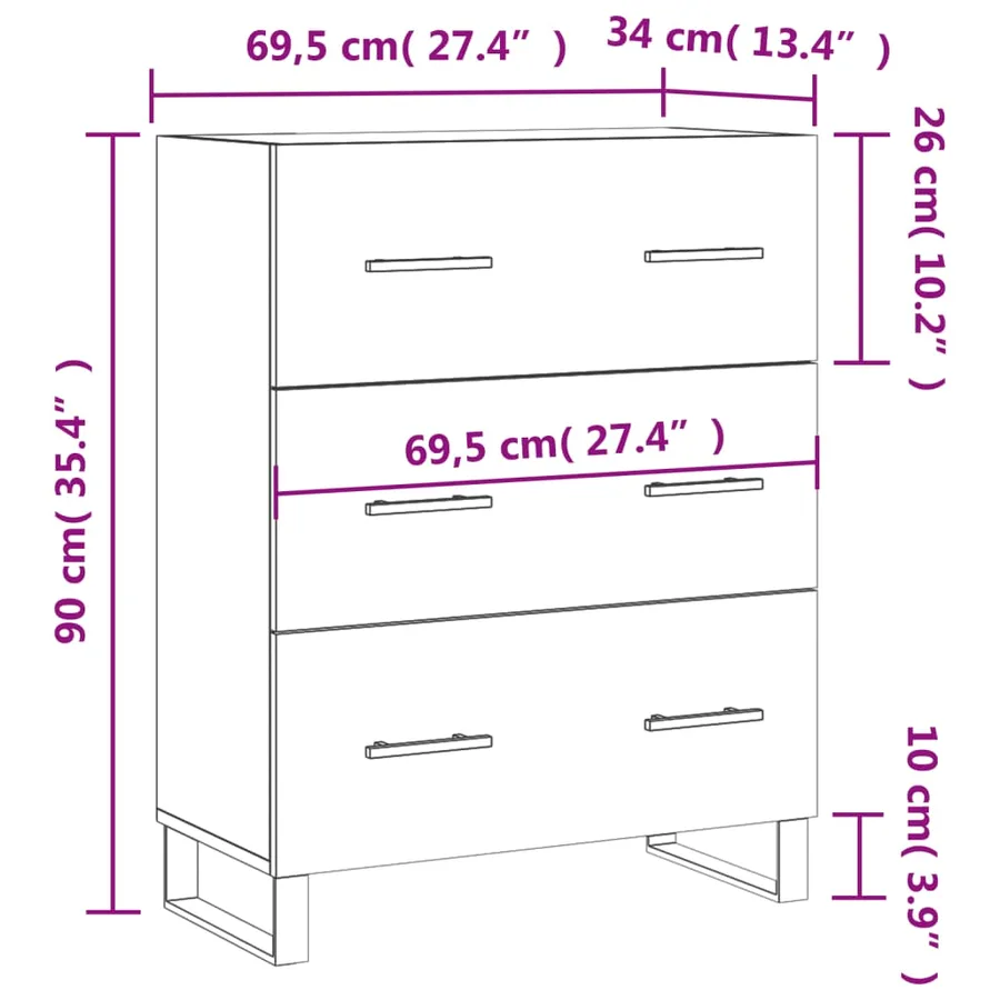 Buffet blanc 69,5x34x90 cm bois d'ingénierie - 12