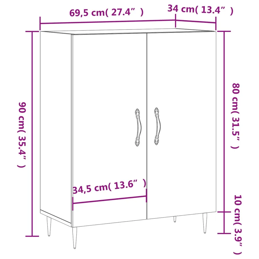 Buffet chêne fumé 69,5x34x90 cm bois d'ingénierie - 12