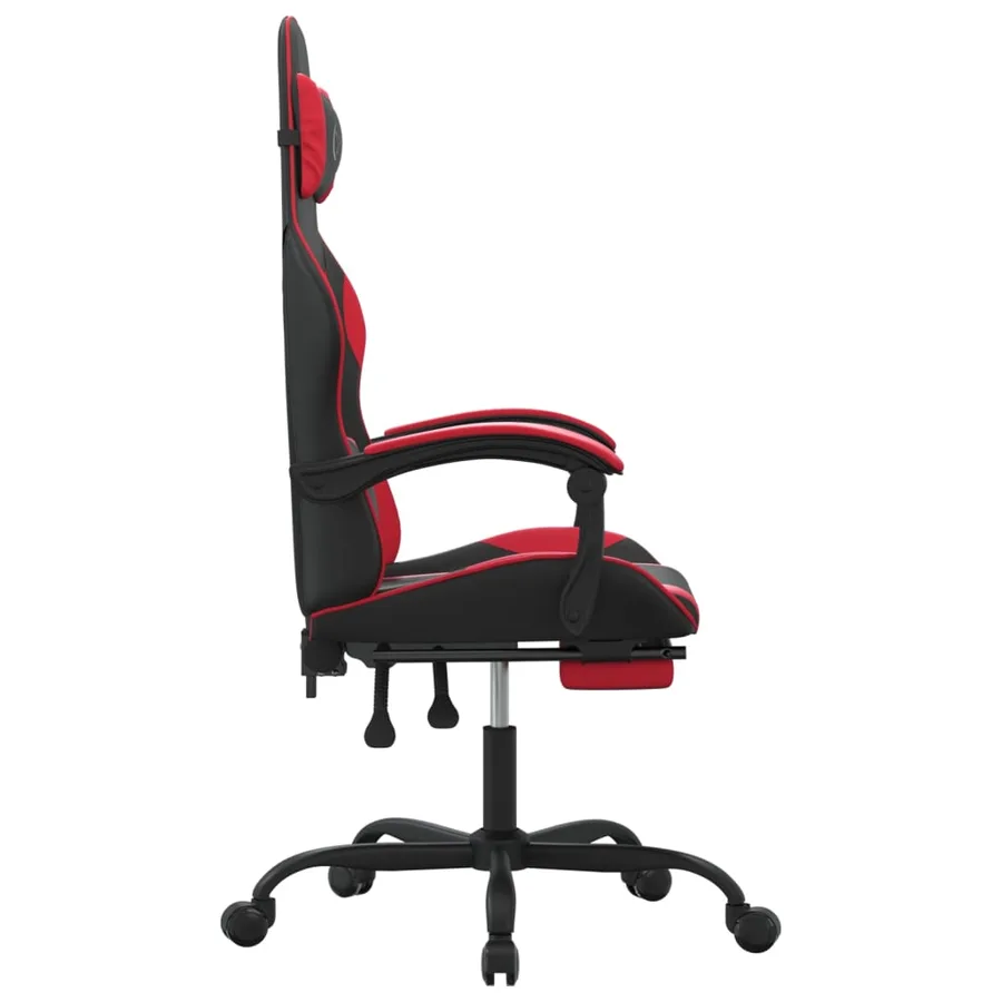 Chaise de jeu pivotante et repose-pied Noir et rouge Similicuir - 4