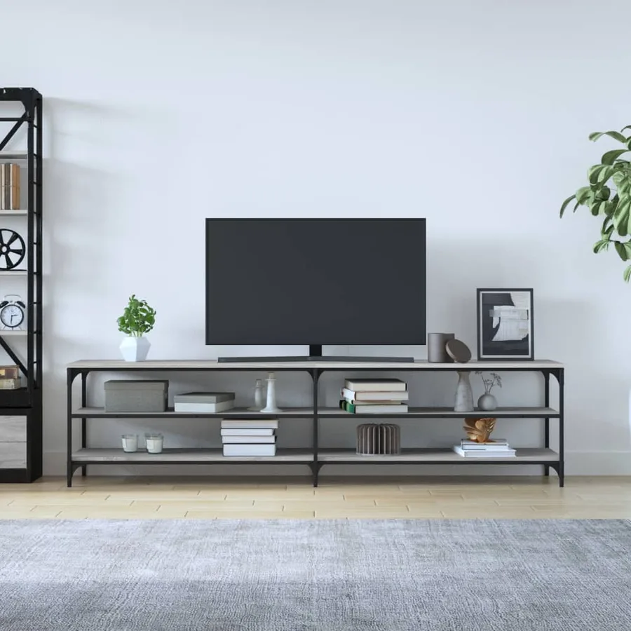 Meuble TV sonoma gris 200x30x50 cm bois d'ingénierie et métal - 3