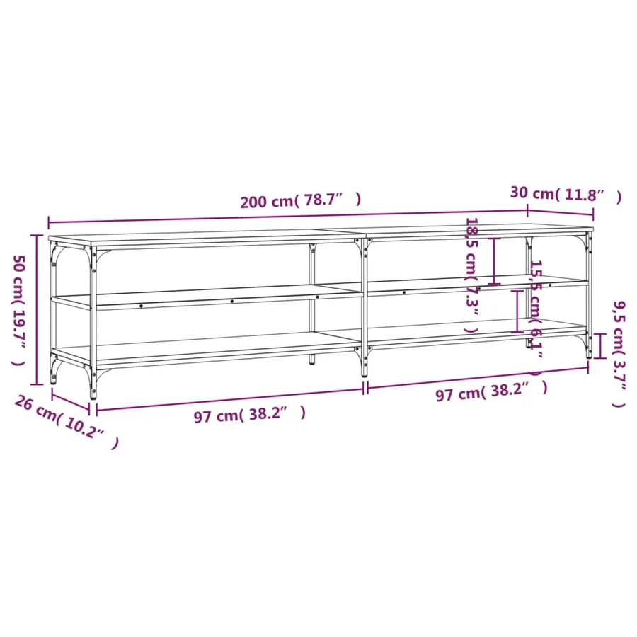 Meuble TV sonoma gris 200x30x50 cm bois d'ingénierie et métal - 9