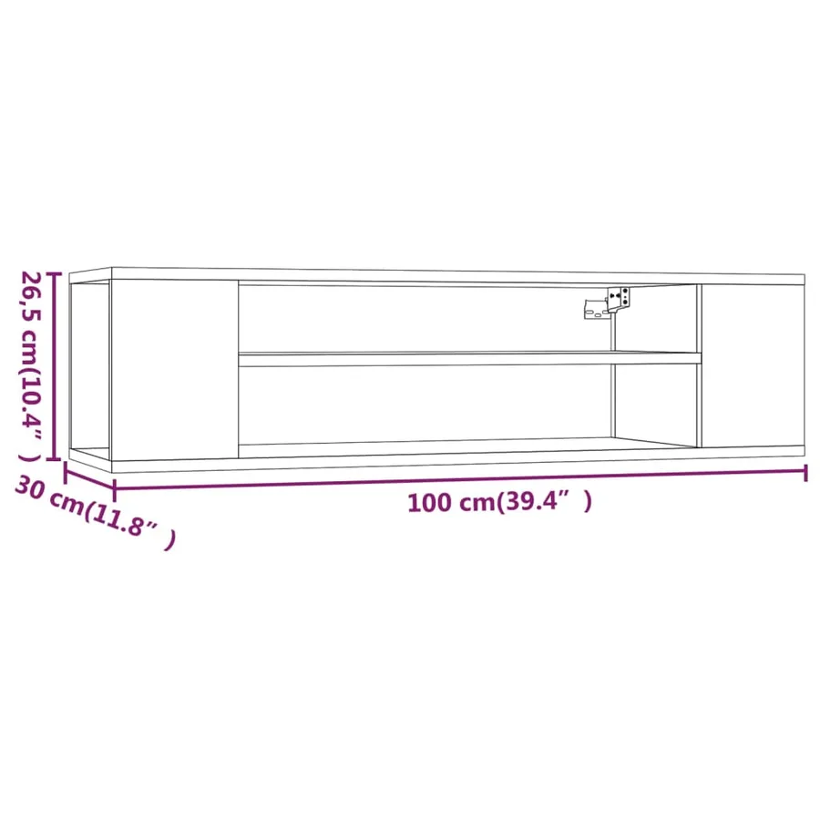 Armoire TV suspendue Chêne fumé 100x30x26,5cm Bois d'ingénierie - 8