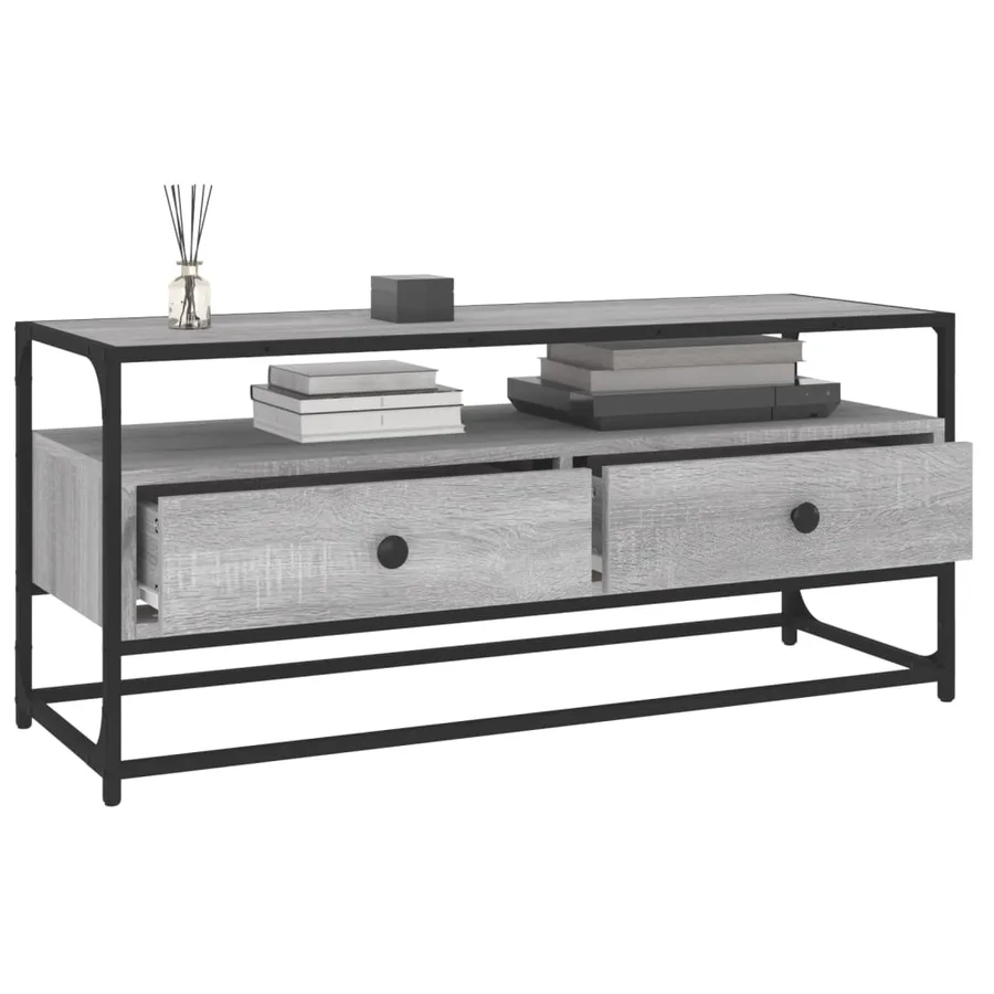 Meuble TV sonoma gris 100x35x45 cm bois d'ingénierie - 4