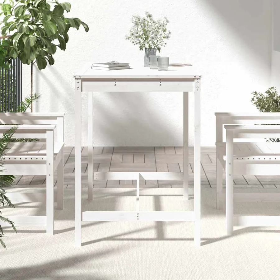 Table de jardin blanc 121x82,5x110 cm bois massif de pin - 3