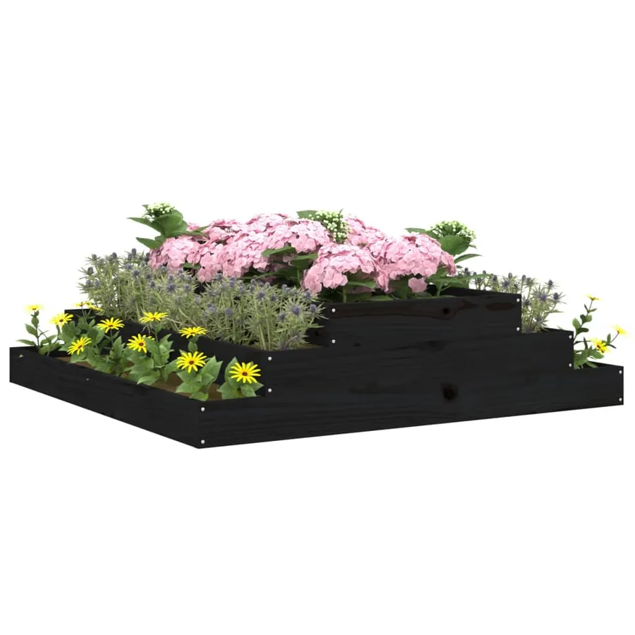 Jardinière Noir 110x110x27 cm Bois massif de pin - 3