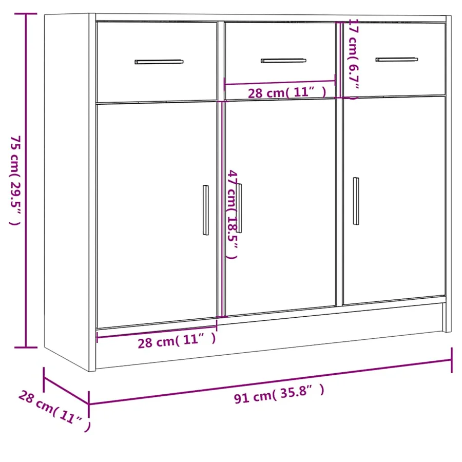 Buffet gris béton 91x28x75 cm bois d'ingénierie - 10