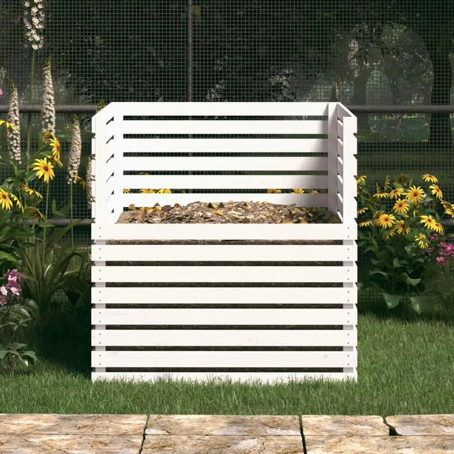 Composteur Blanc 100x100x102 cm Bois massif de pin - 3