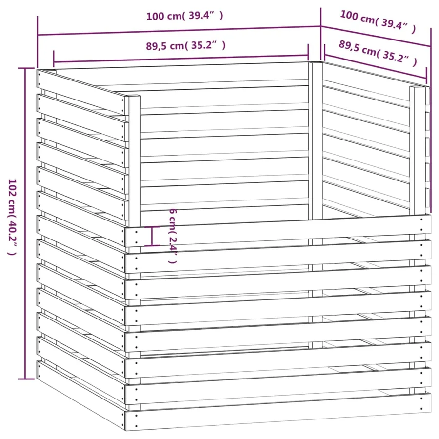 Composteur Blanc 100x100x102 cm Bois massif de pin - 8
