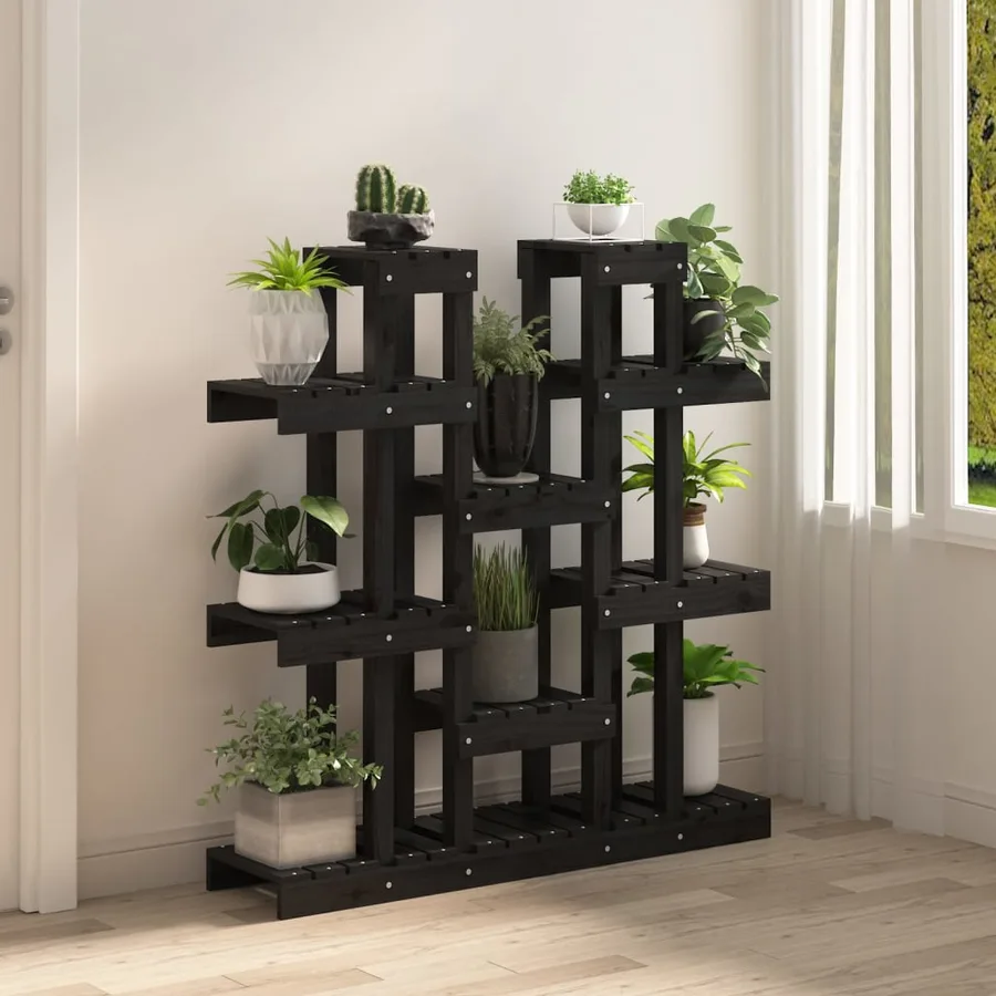 Support à plantes Noir 104,5x25x109,5 cm Bois massif de pin - 3