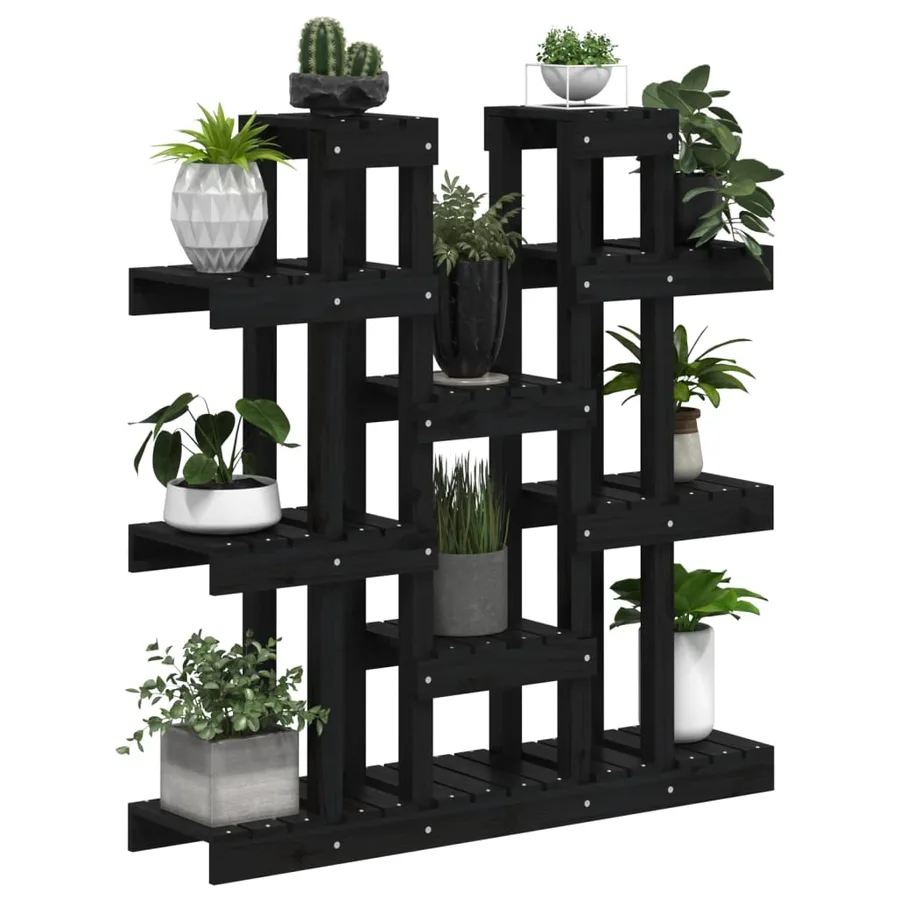Support à plantes Noir 104,5x25x109,5 cm Bois massif de pin - 4
