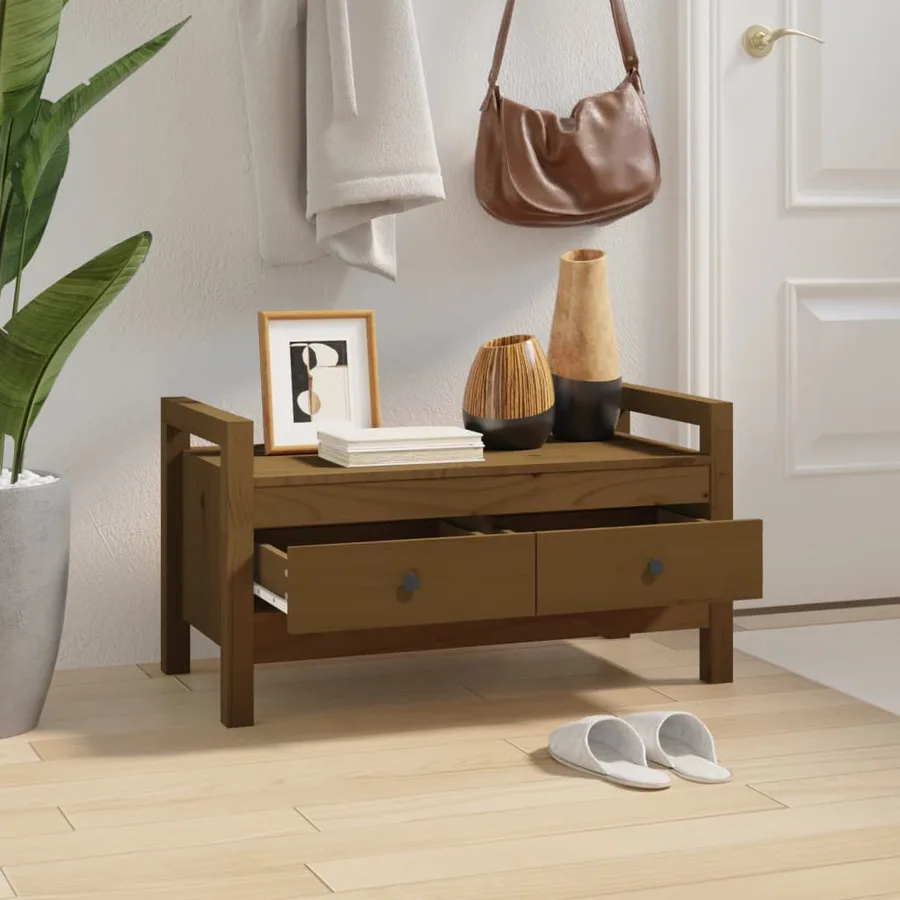 Banc d'entrée Marron miel 80x40x43 cm Bois de pin massif - 6