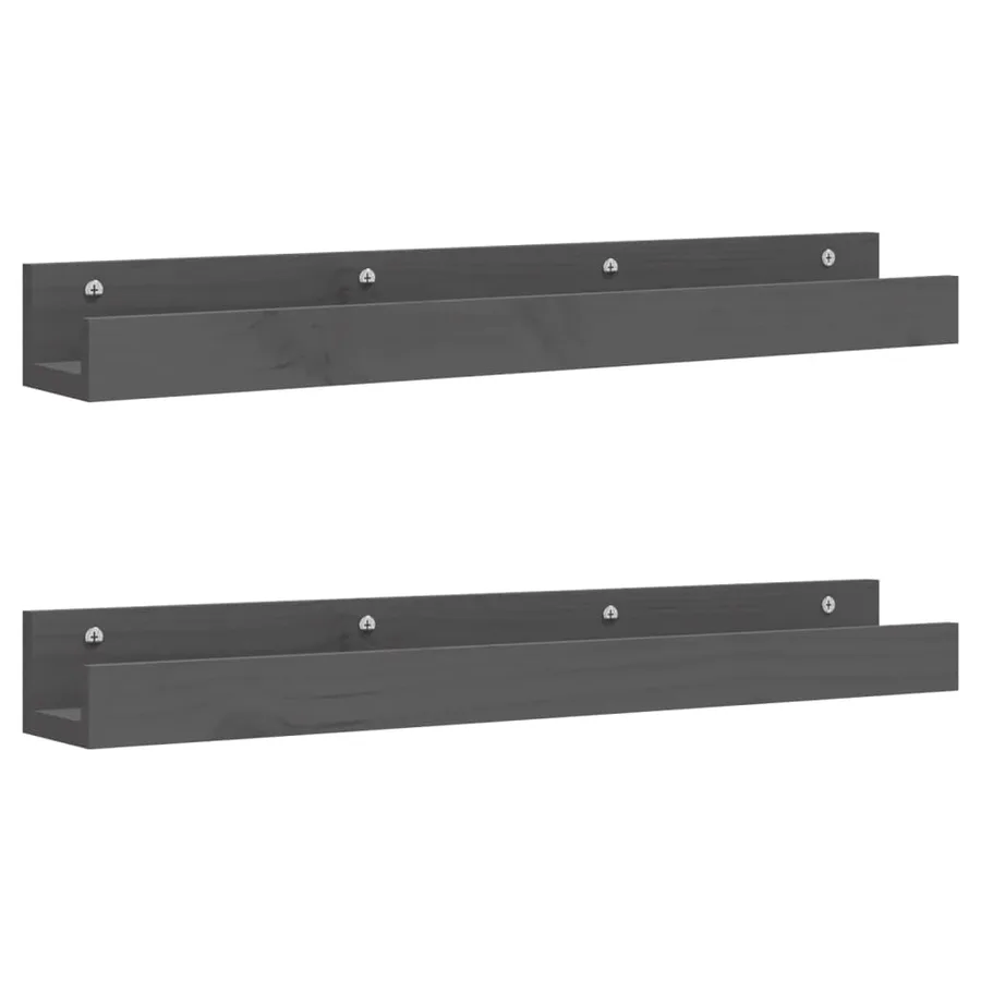 Étagères murales 2 pcs Gris 80x12x9 cm Bois de pin massif - 2