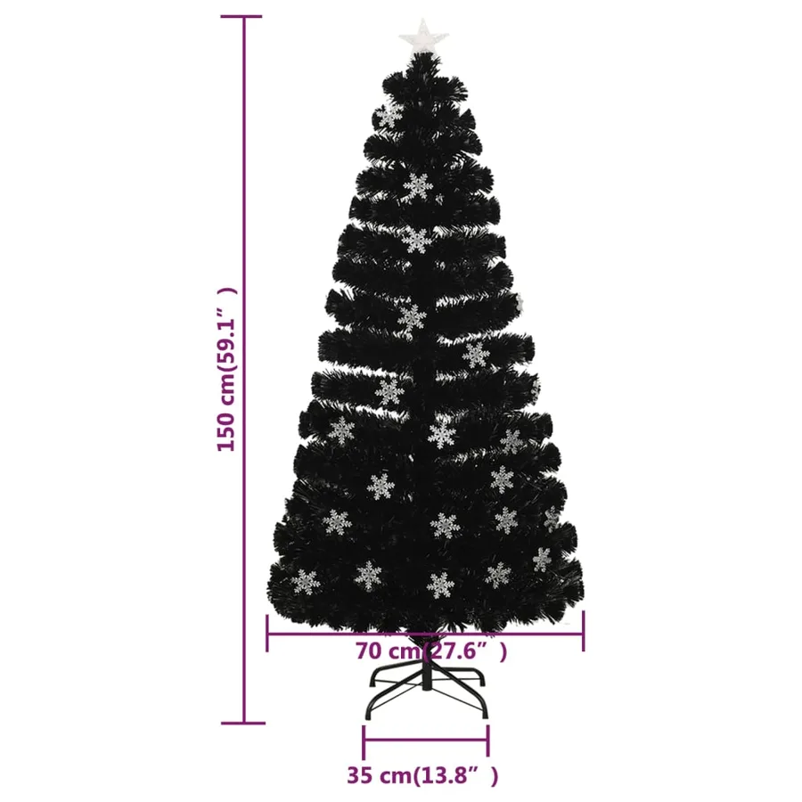 Sapin de Noël et flocons de neige LED Noir 150 cm Fibre optique - 9