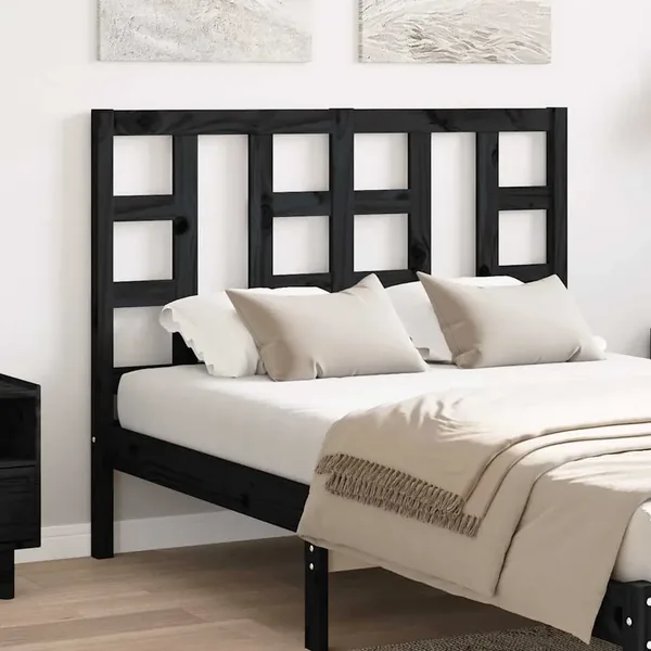 Tête de lit Noir 126x4x100 cm Bois massif de pin