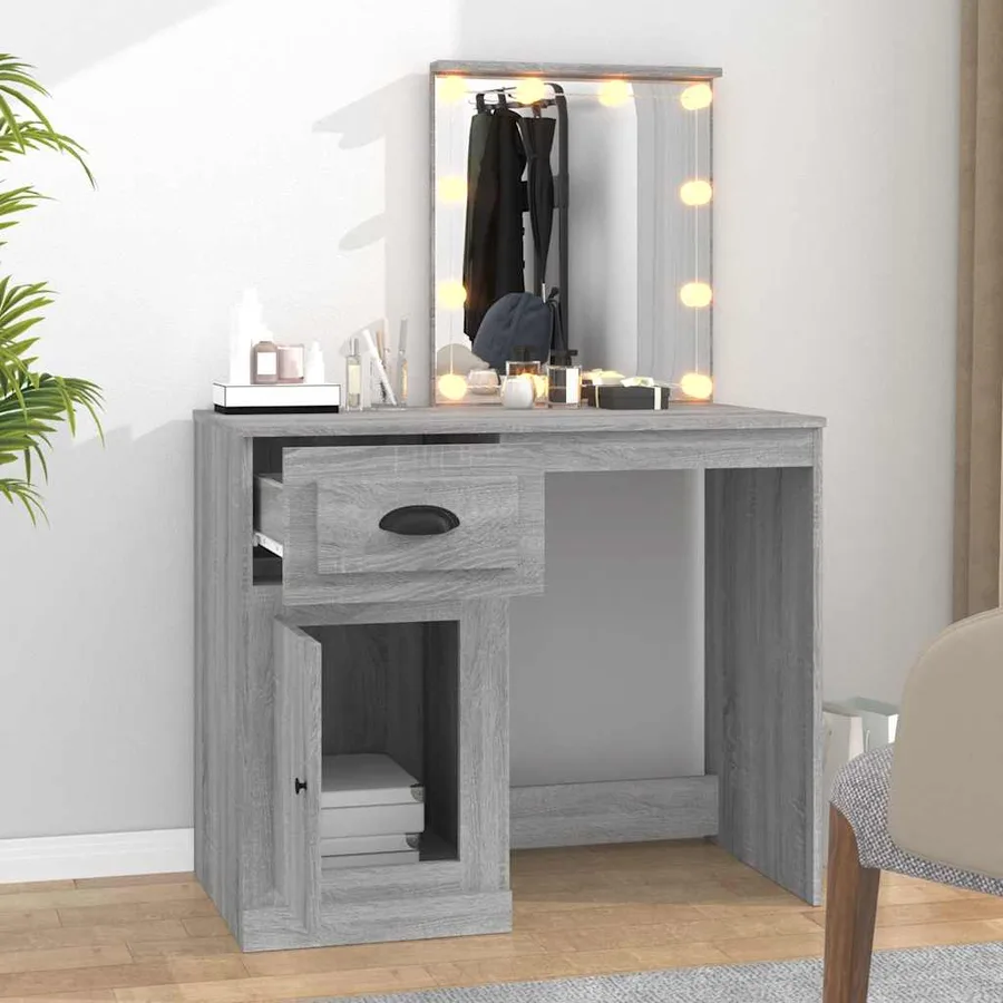 Coiffeuse avec LED sonoma gris 90x50x132,5 cm bois d'ingénierie - 3