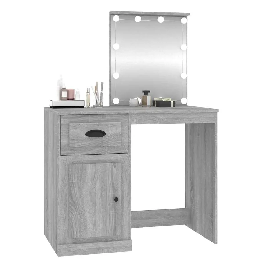Coiffeuse avec LED sonoma gris 90x50x132,5 cm bois d'ingénierie - 4