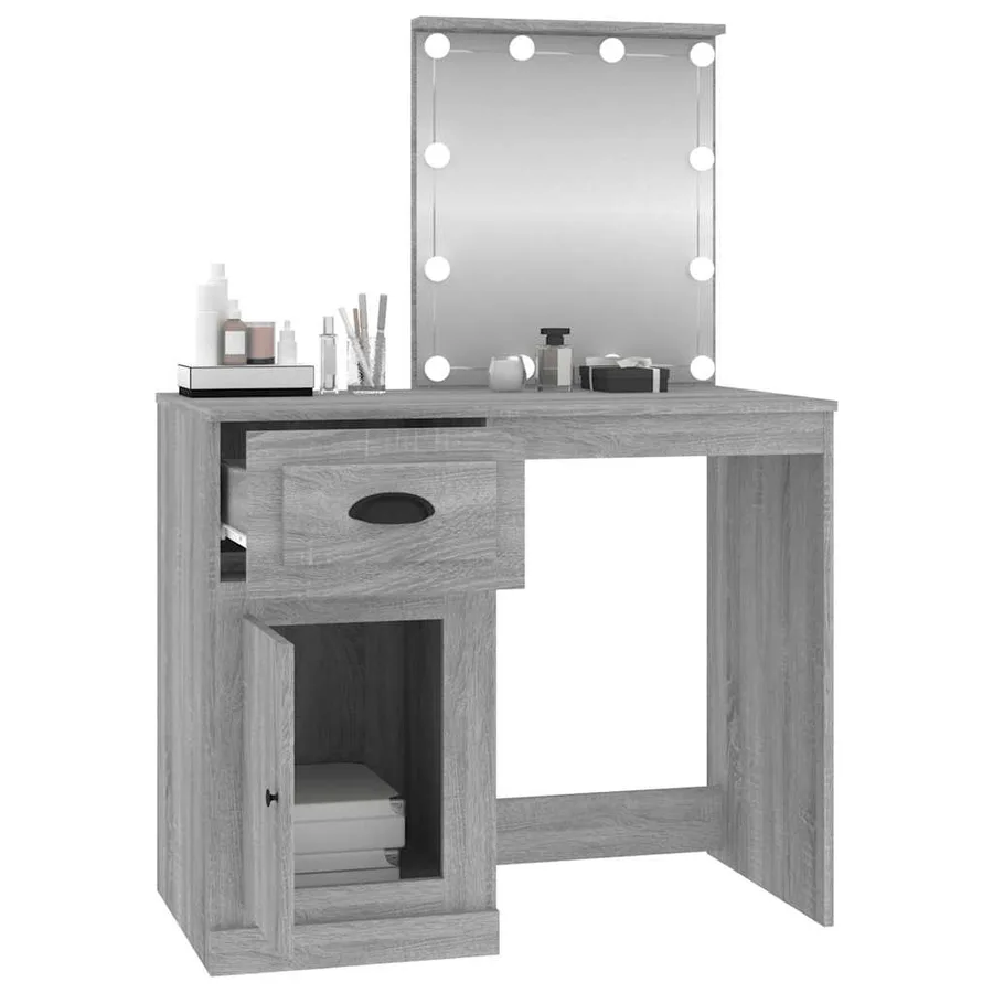 Coiffeuse avec LED sonoma gris 90x50x132,5 cm bois d'ingénierie - 5