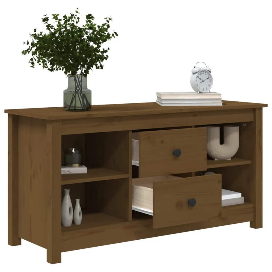 Meuble TV Marron miel 103x36,5x52 cm Bois de pin massif - 8