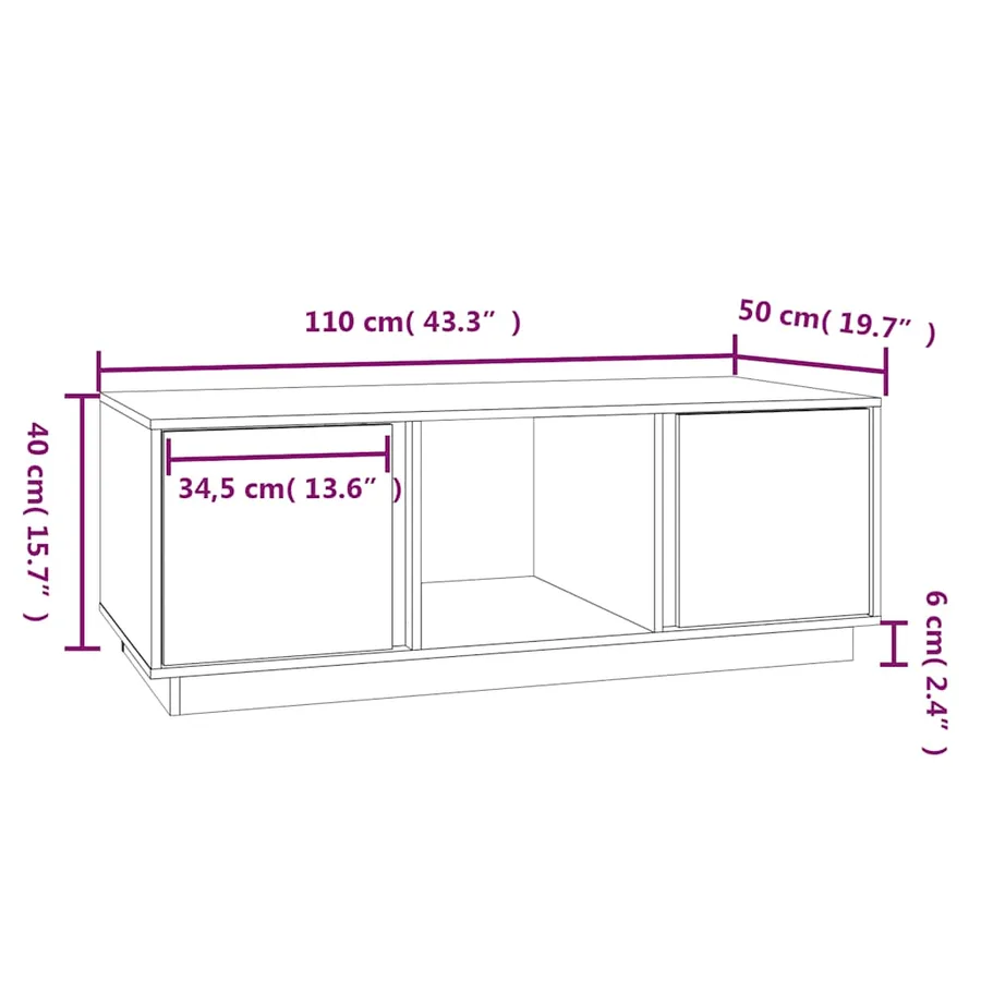 Table basse Noir 110x50x40 cm Bois massif de pin - 9