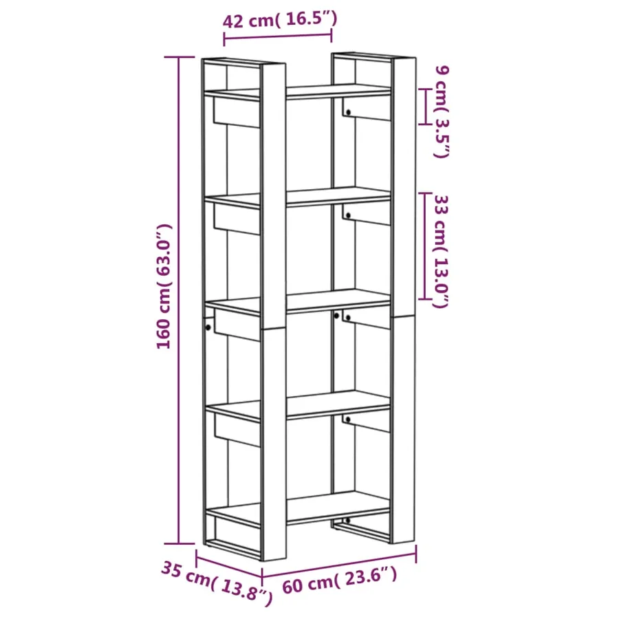 Bibliothèque/Cloison Marron miel 60x35x160 cm Bois massif - 8