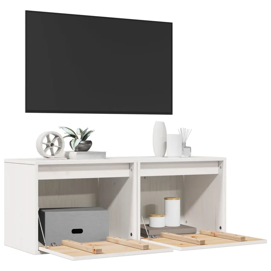 Armoires murales 2 pcs Blanc 45x30x35 cm Bois de pin massif - 4