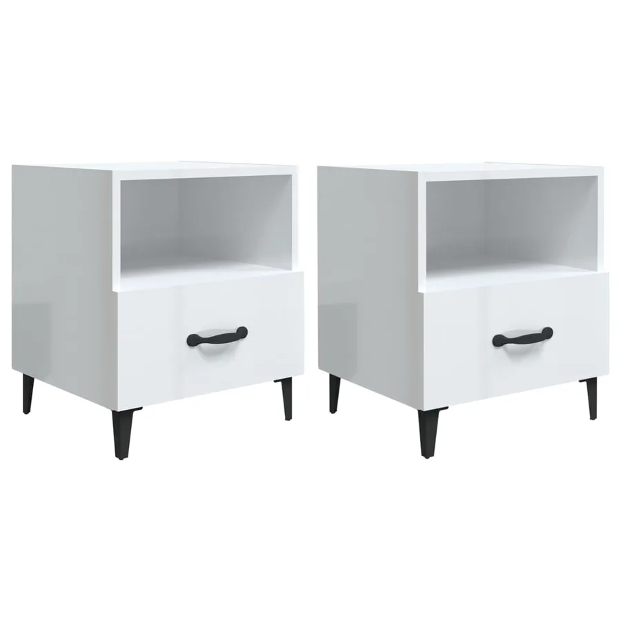 Tables de chevet 2 pcs Blanc brillant Bois d'ingénierie - 2