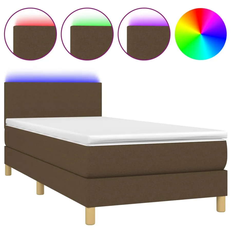 Sommier à lattes de lit et matelas et LED Marron foncé 80x200cm - 2