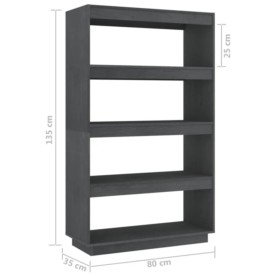 Bibliothèque/Séparateur de pièce Gris 80x35x135 cm Pin massif - 8