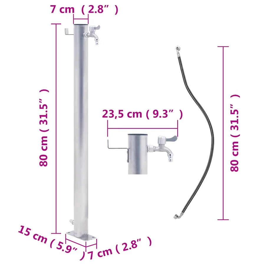 Colonne à eau de jardin 80 cm acier inoxydable rond - 7