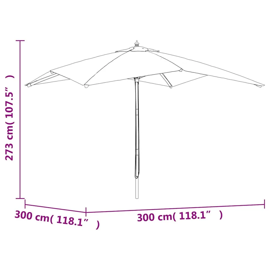 Parasol de jardin avec mât en bois vert 300x300x273 cm - 7